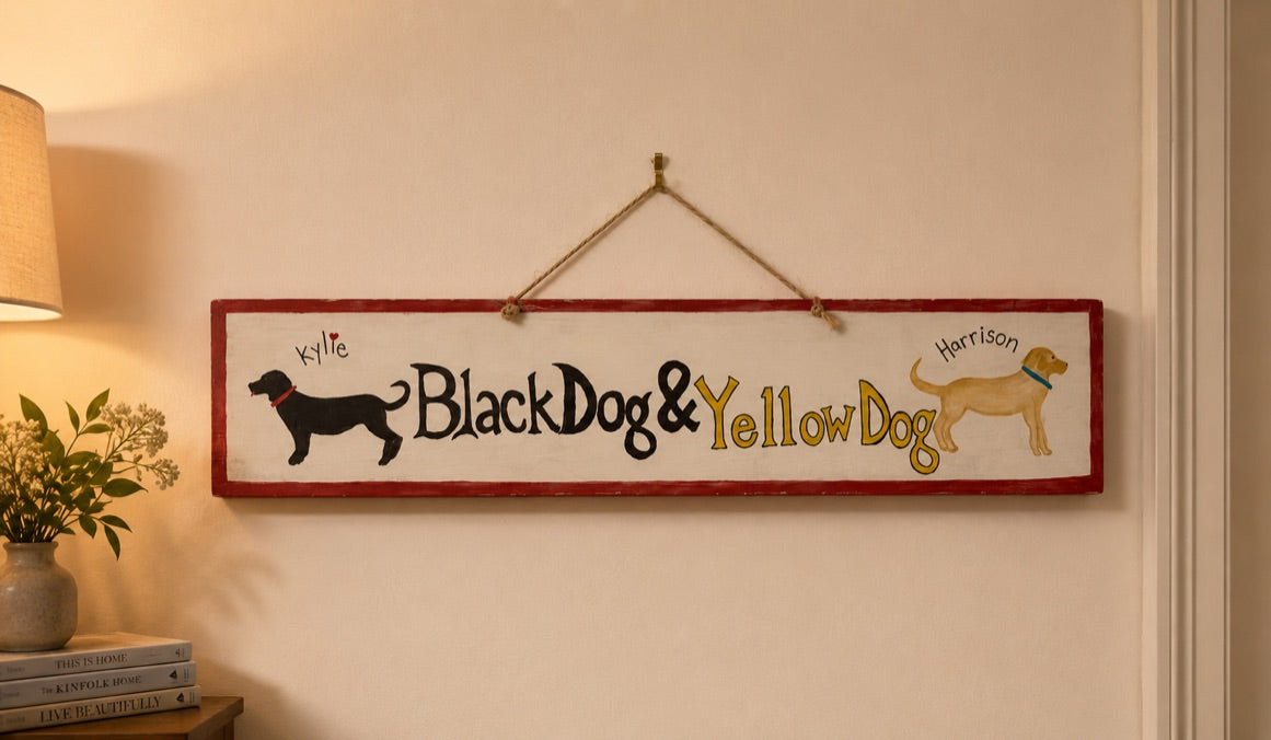 Painted Wooden Sign - Black Dog & Yellow Dog