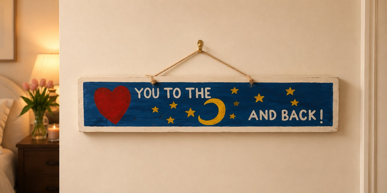 Painted Wooden Sign - Love You to the Moon & Back